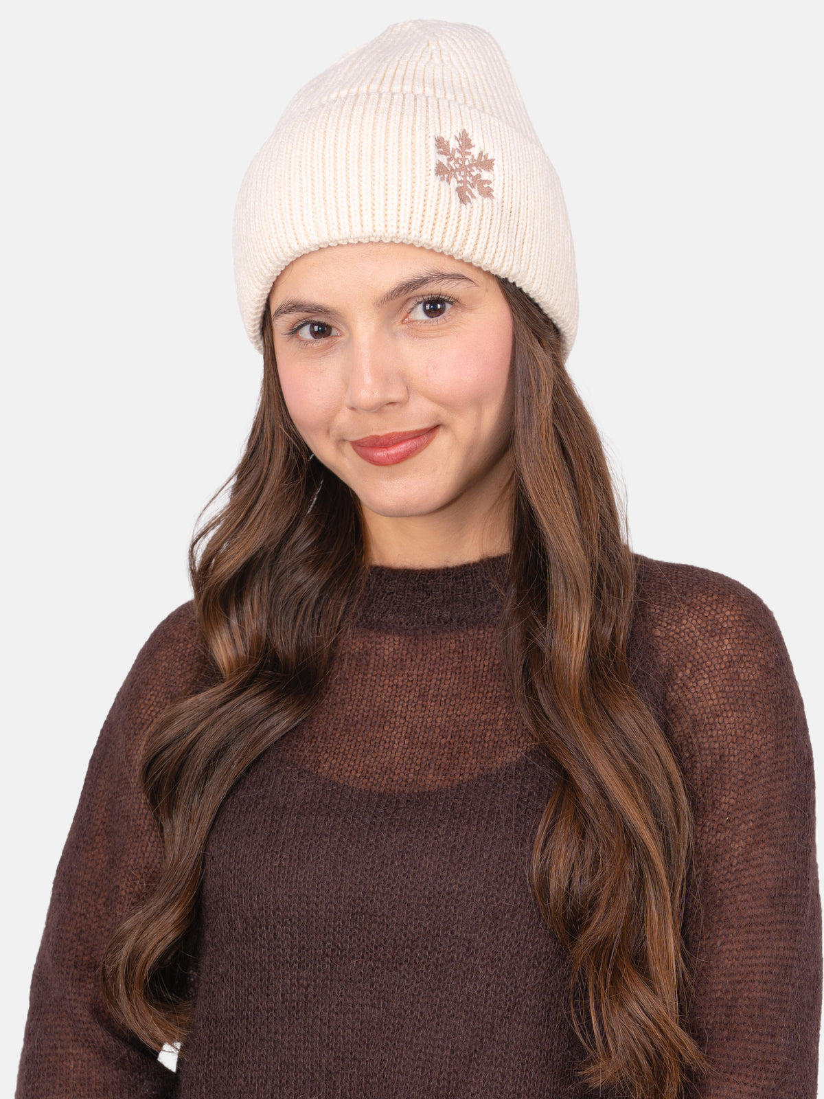 Beanie Mütze mit Schneeflocke #Farbe_Creme