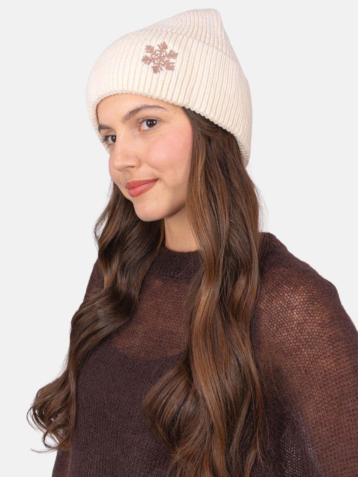 Beanie Mütze mit Schneeflocke #Farbe_Creme
