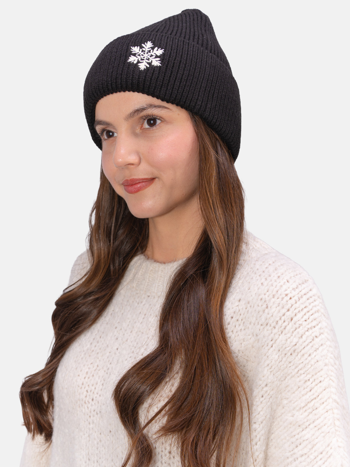 Beanie Mütze mit Schneeflocke #Farbe_Schwarz