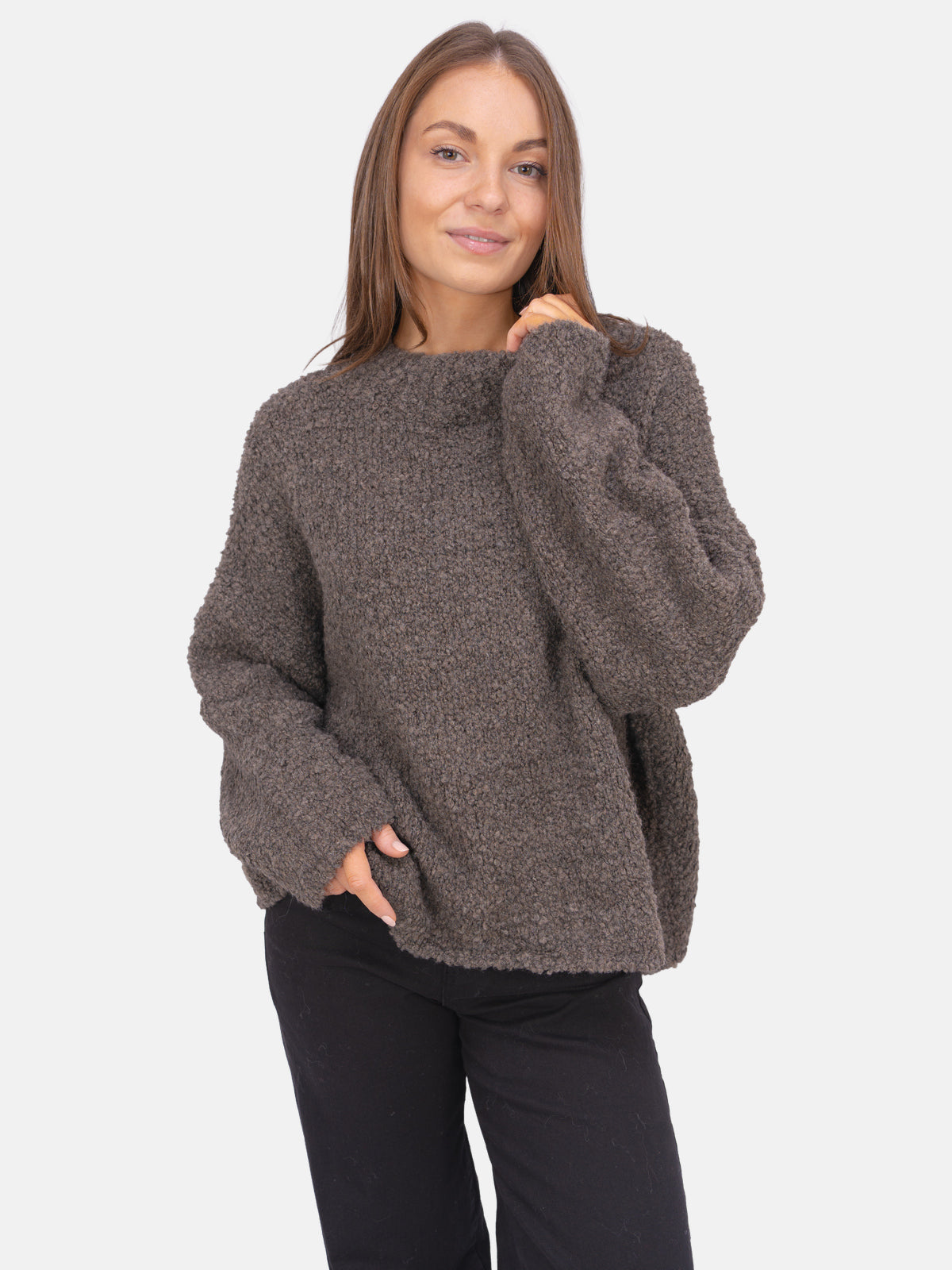 Strick Pullover aus Woll-Mix - Brooklyn in Dark Taupe #Farbe_Dark Taupe