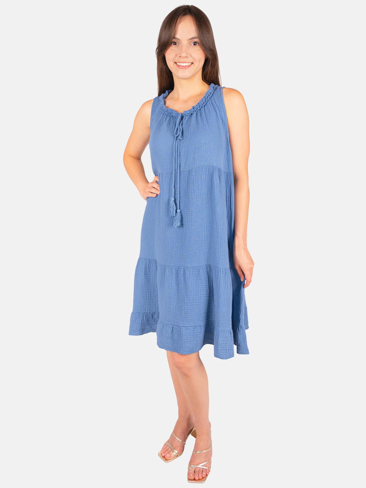 Musselin Kleid mit Tasseln - Buki in Jeansblau #Farbe_Jeansblau