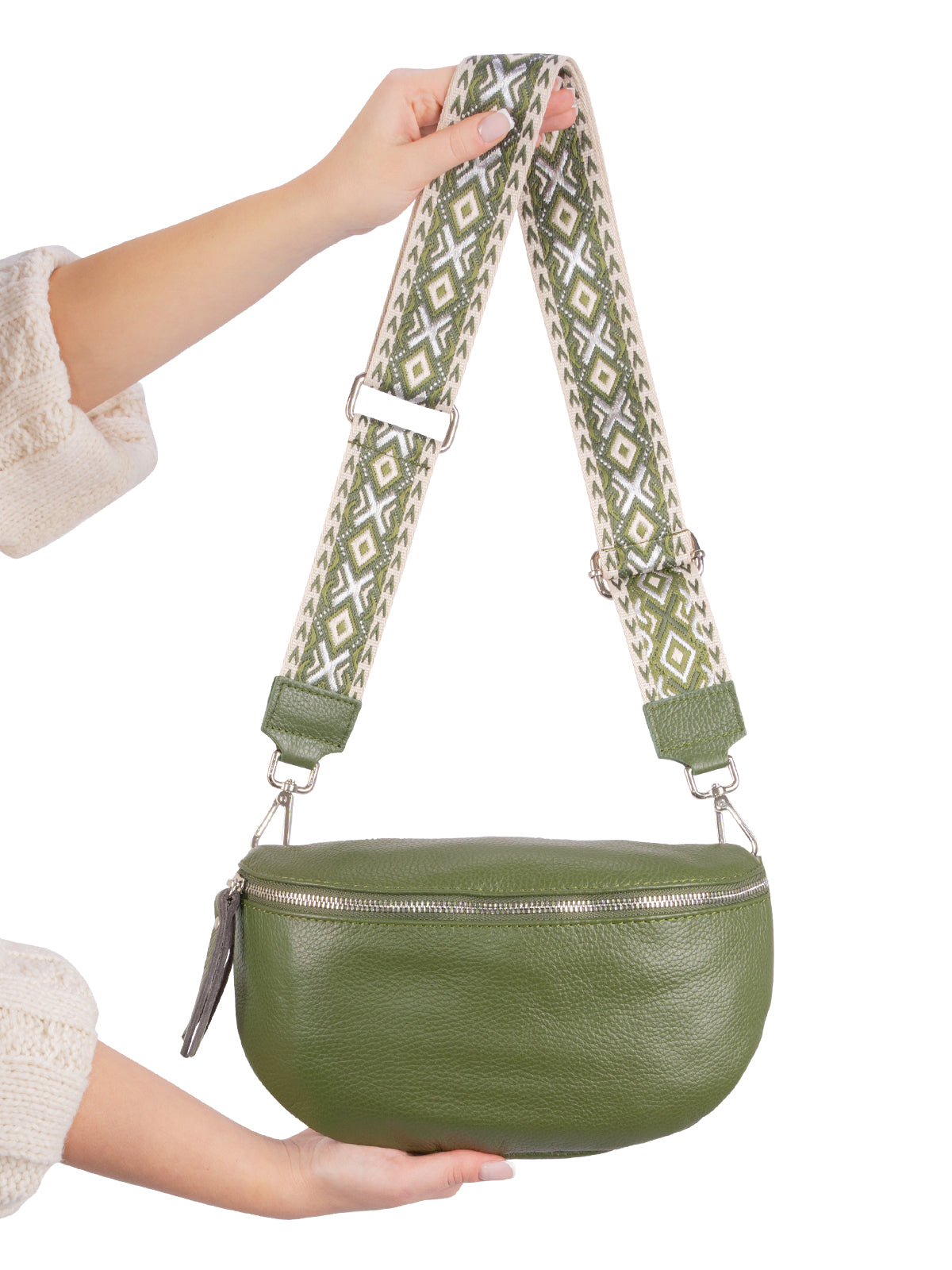 Große Crossbody Gürteltasche aus 100% Leder - olivgrün - Jaime