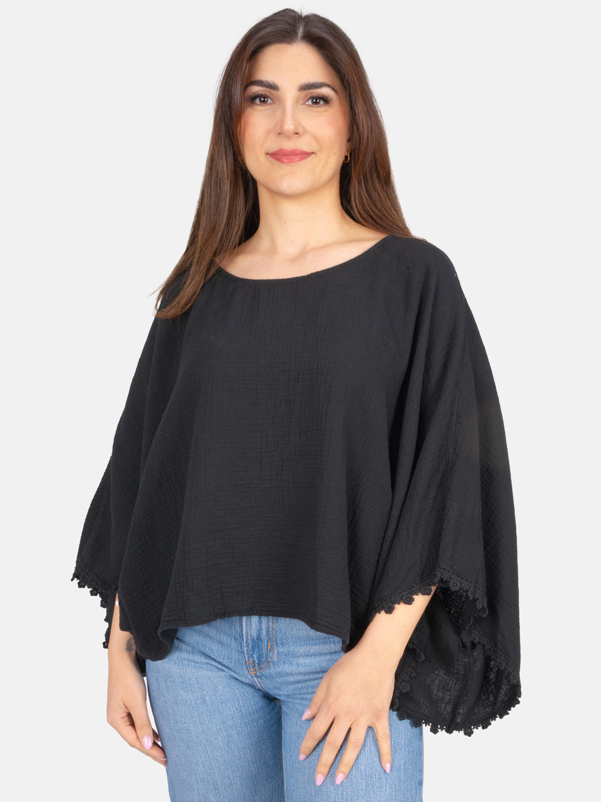 Kurze Musselinbluse mit weiten Ärmeln - Mathilda