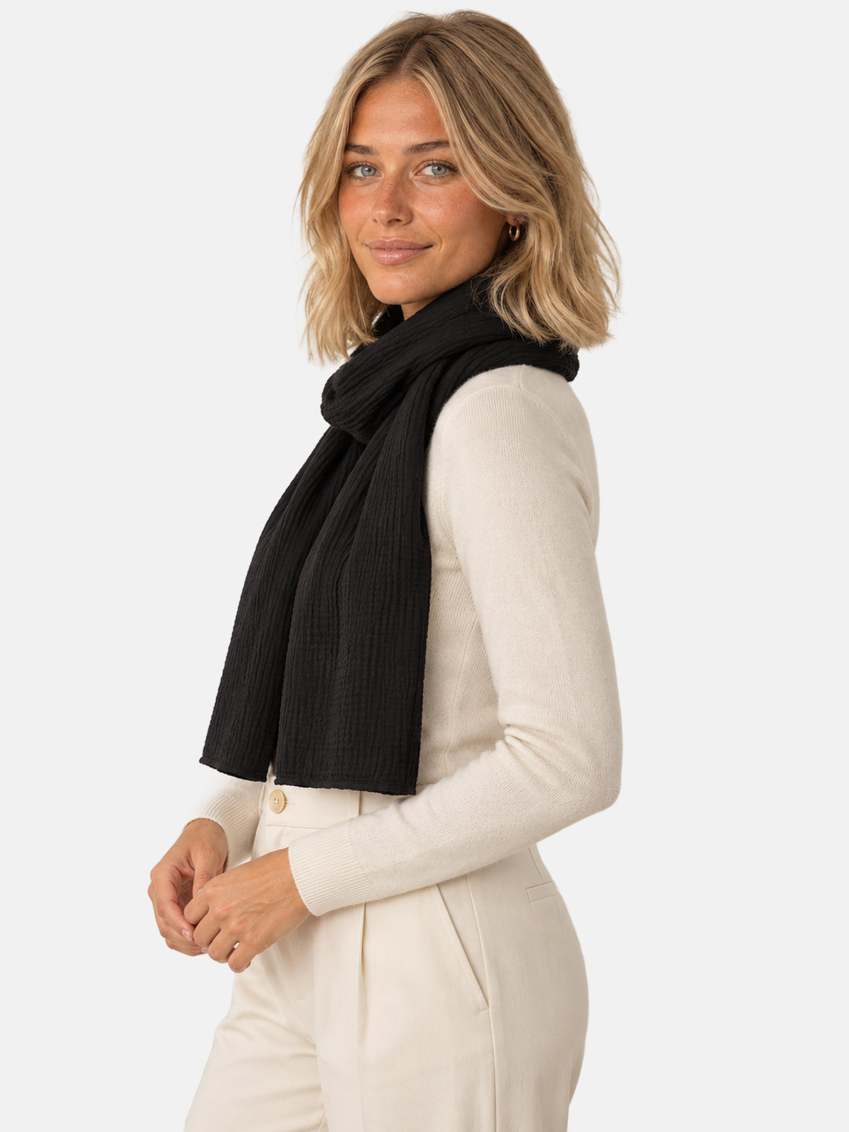 Musselin Schal Rechteck Uni #Farbe_Schwarz