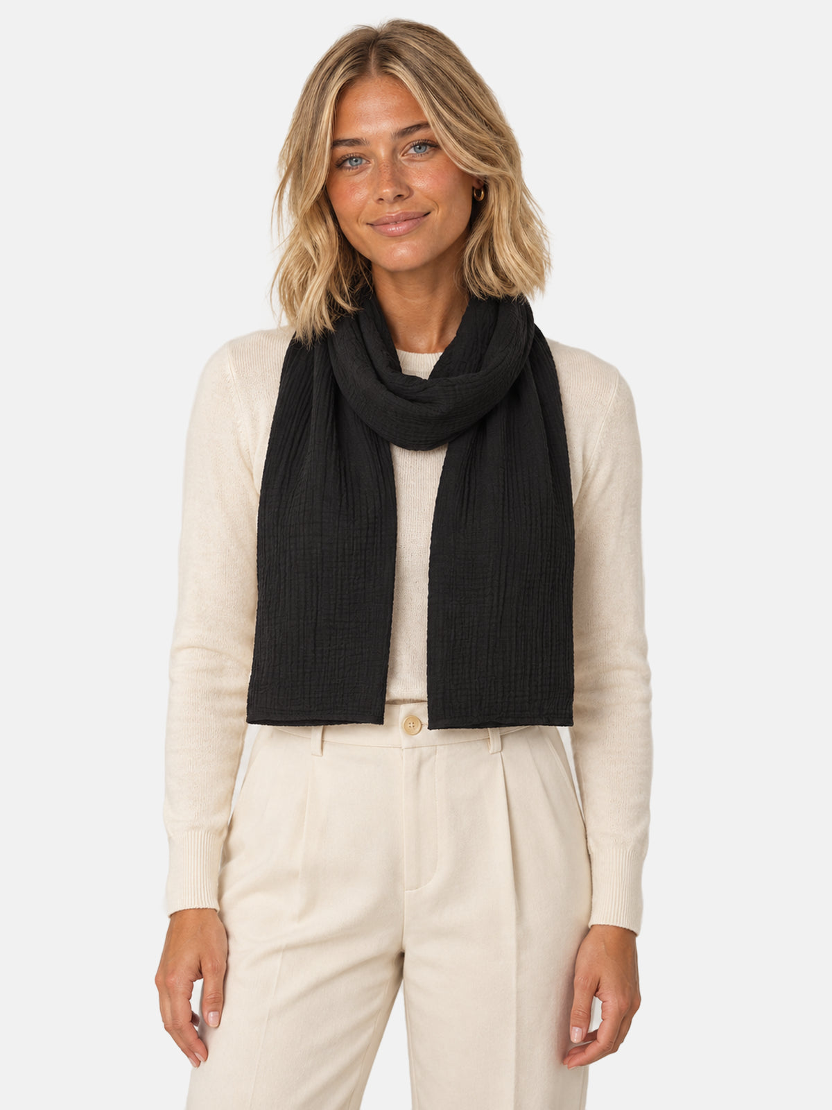 Musselin Schal Rechteck Uni #Farbe_Schwarz
