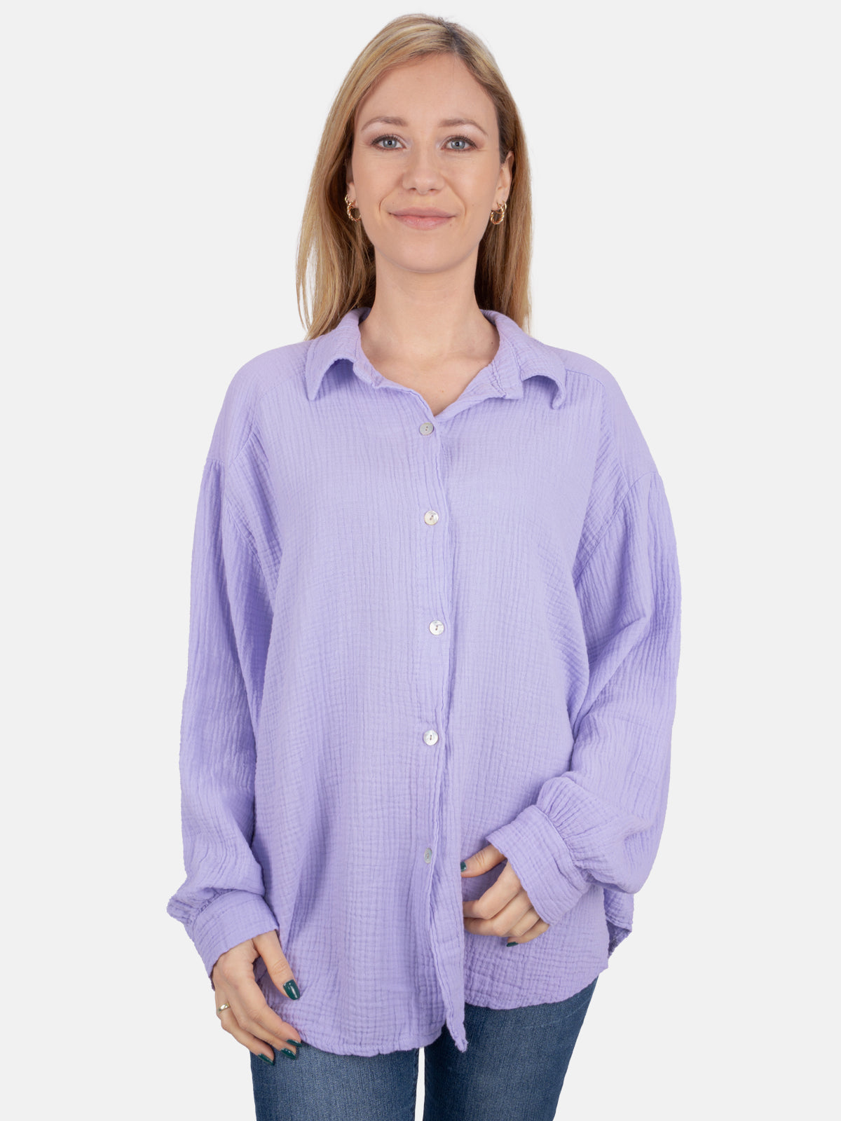 Kurze Musselin Hemdbluse mit Knöpfen - flieder - Sasha