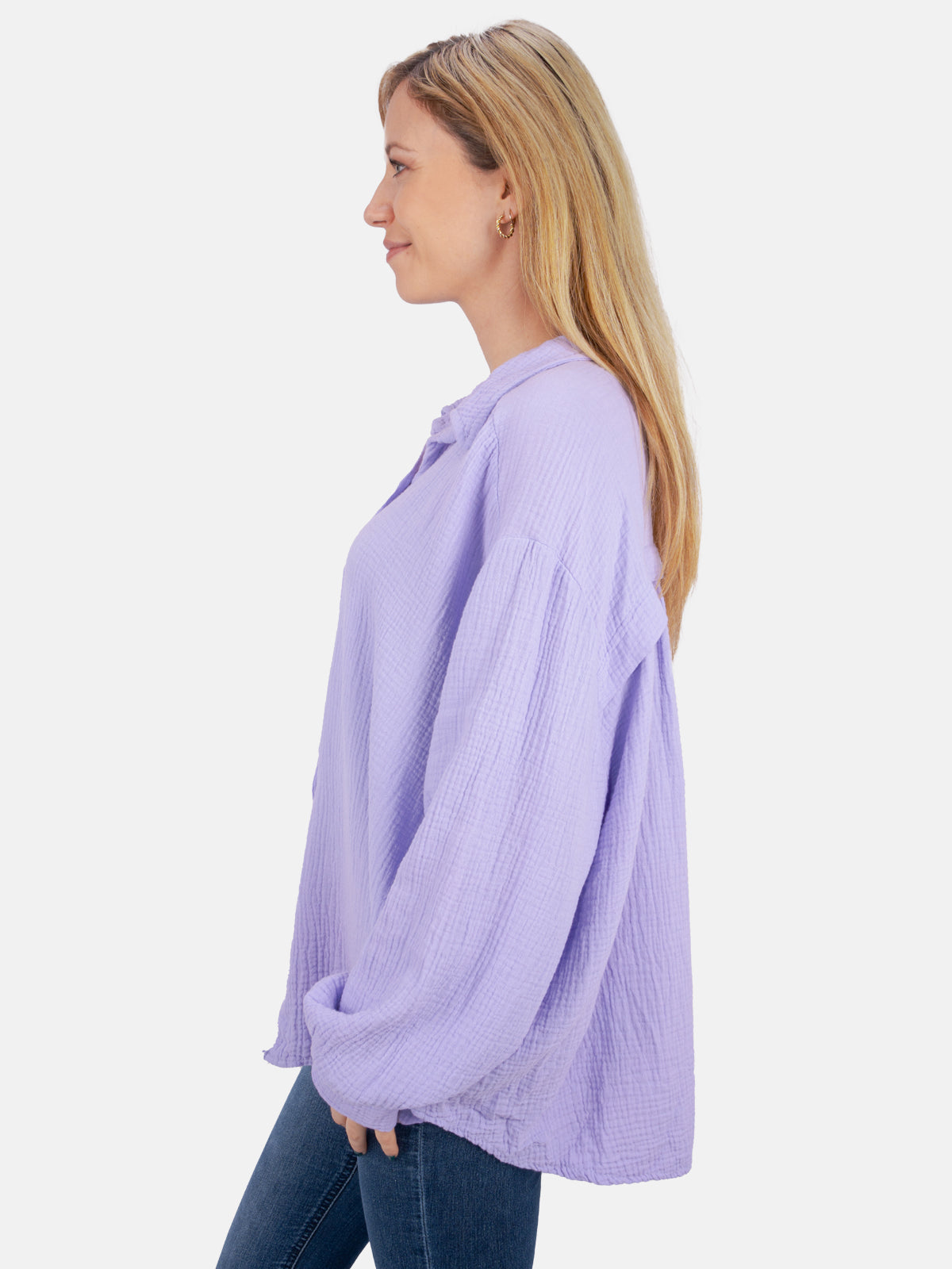 Kurze Musselin Hemdbluse mit Knöpfen - flieder - Sasha