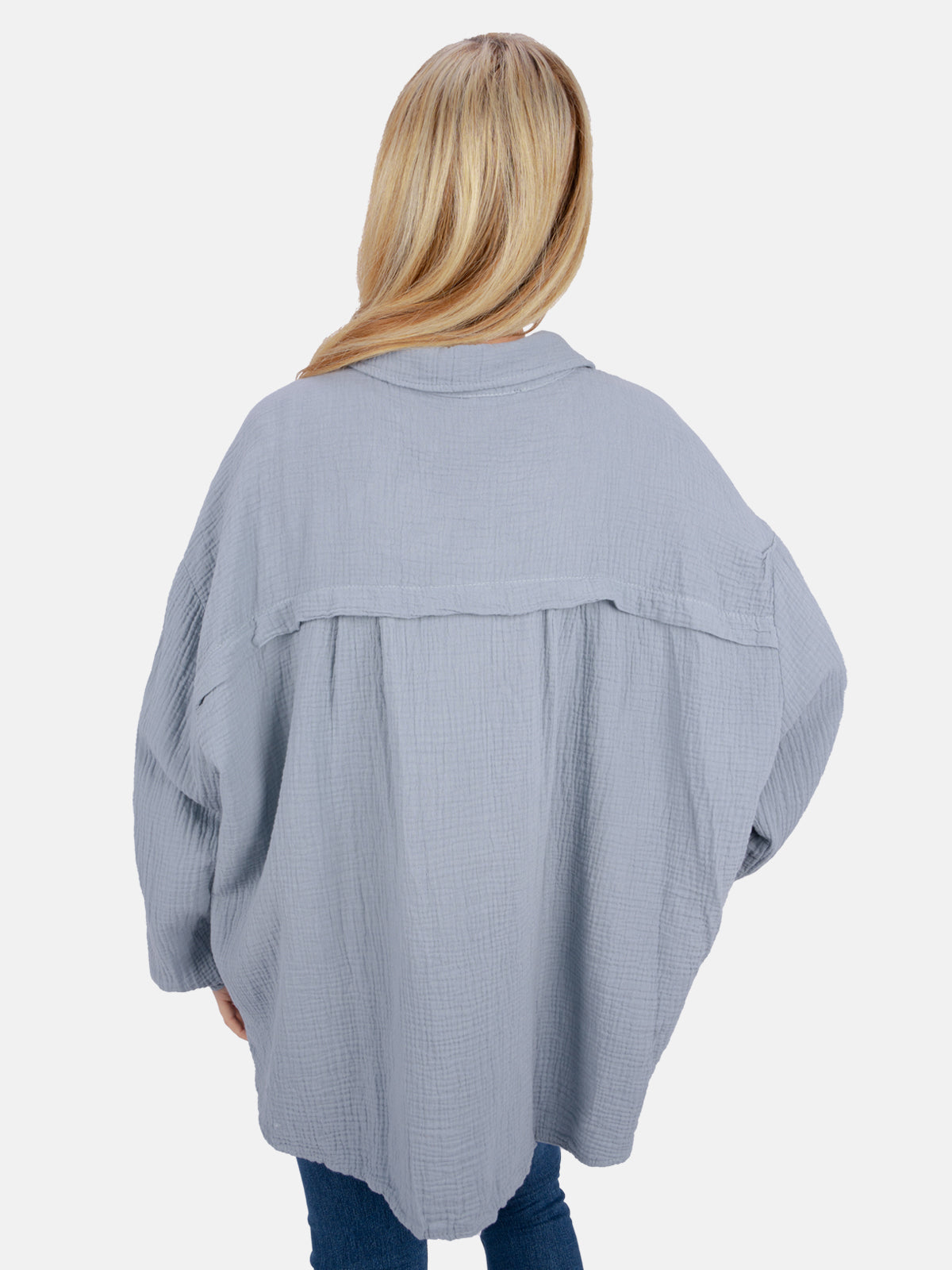 Kurze Musselin Hemdbluse mit Knöpfen - grau - Sasha