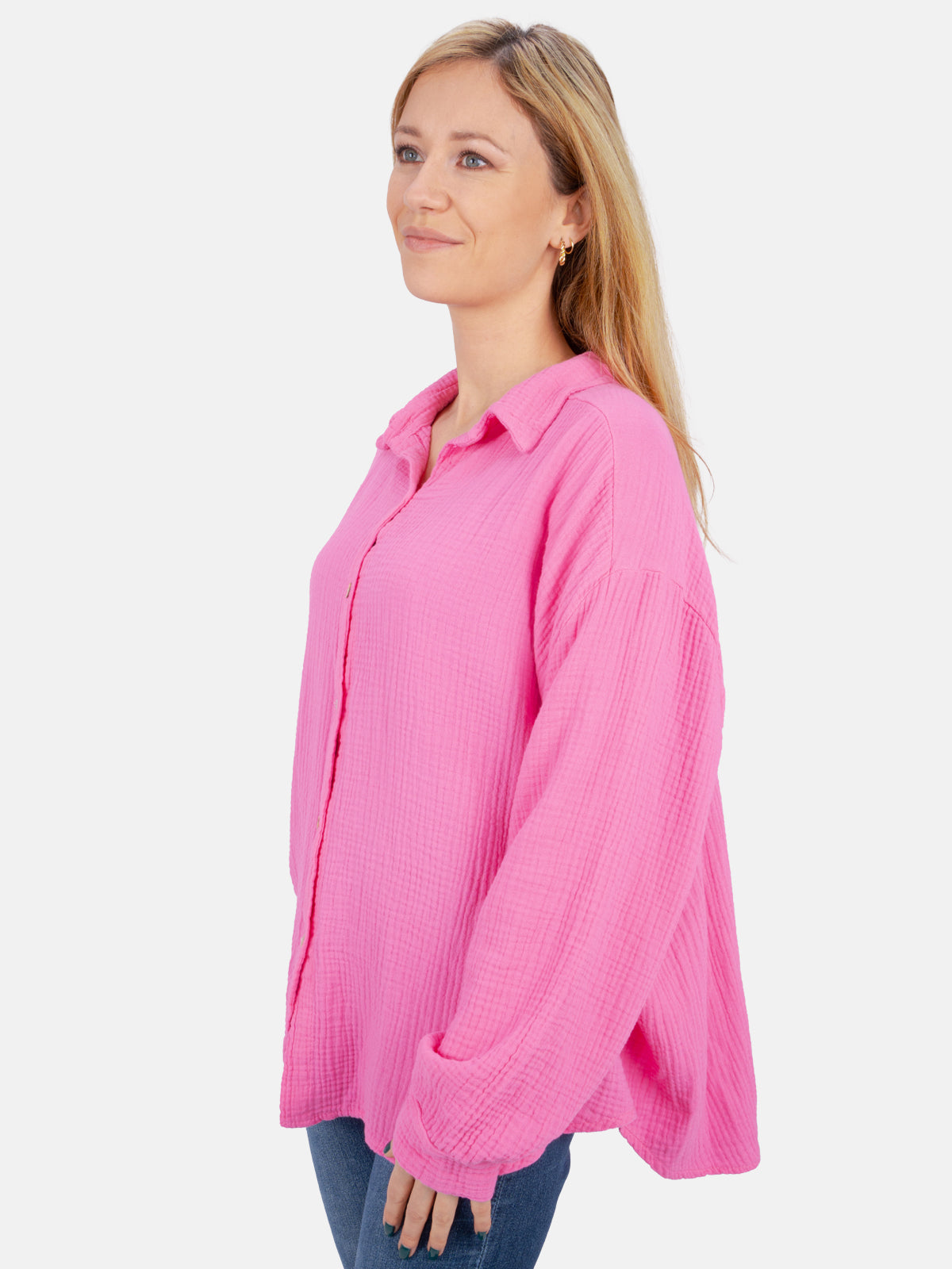 Kurze Musselin Hemdbluse mit Knöpfen - pink - Sasha