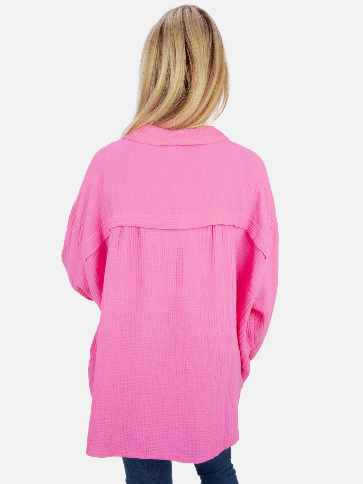 Kurze Musselin Hemdbluse mit Knöpfen - pink - Sasha