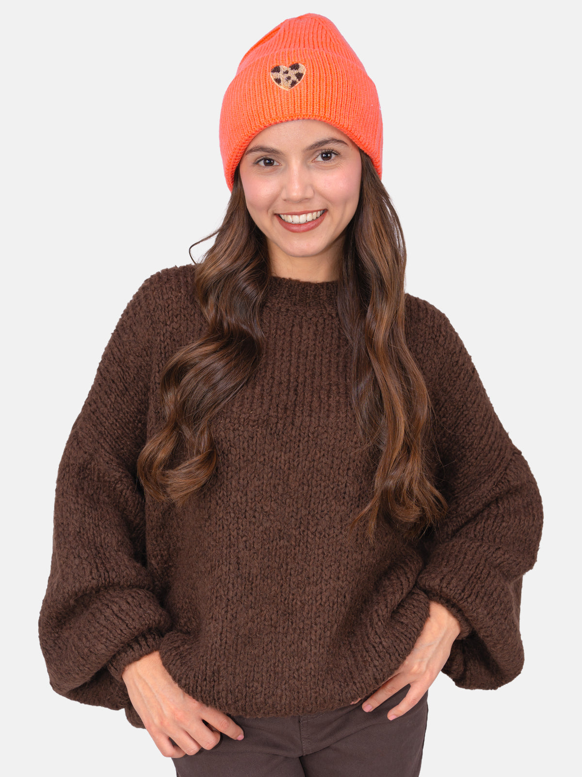 Damen Mütze mit Herz - Zoe in Espresso #Farbe_Orange
