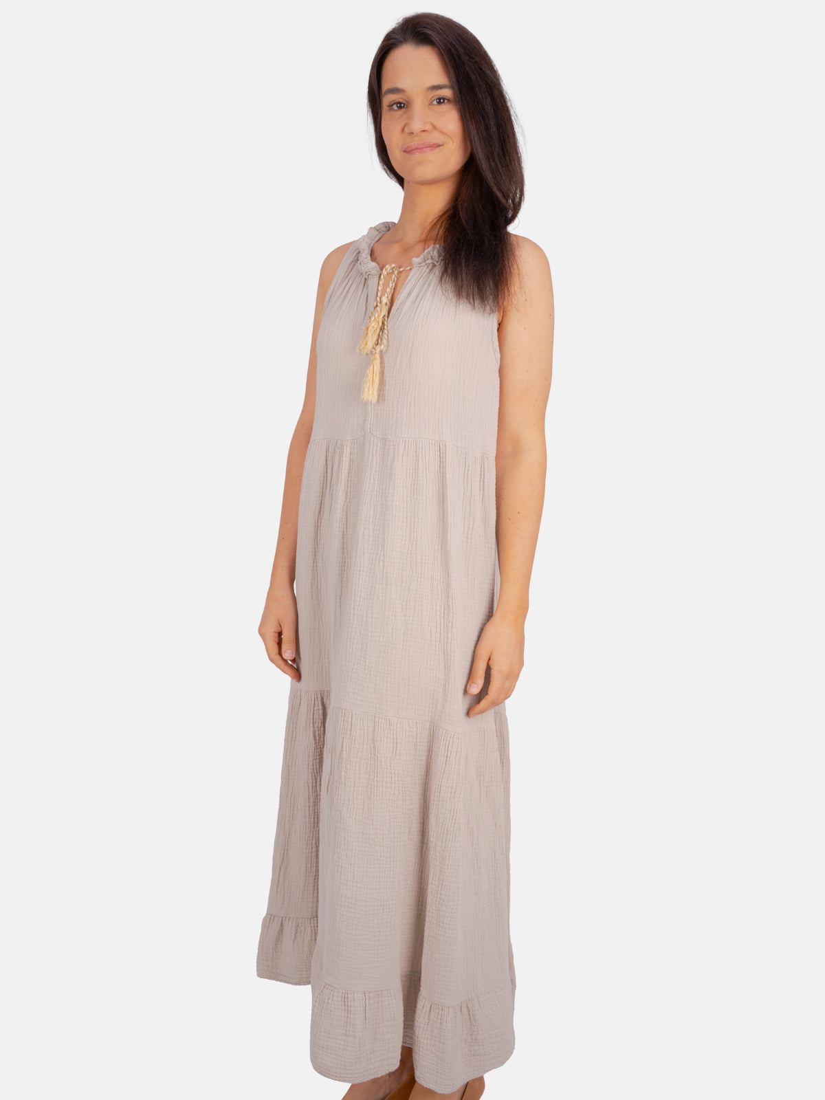 Musselin Maxikleid mit Tasseln - Viola