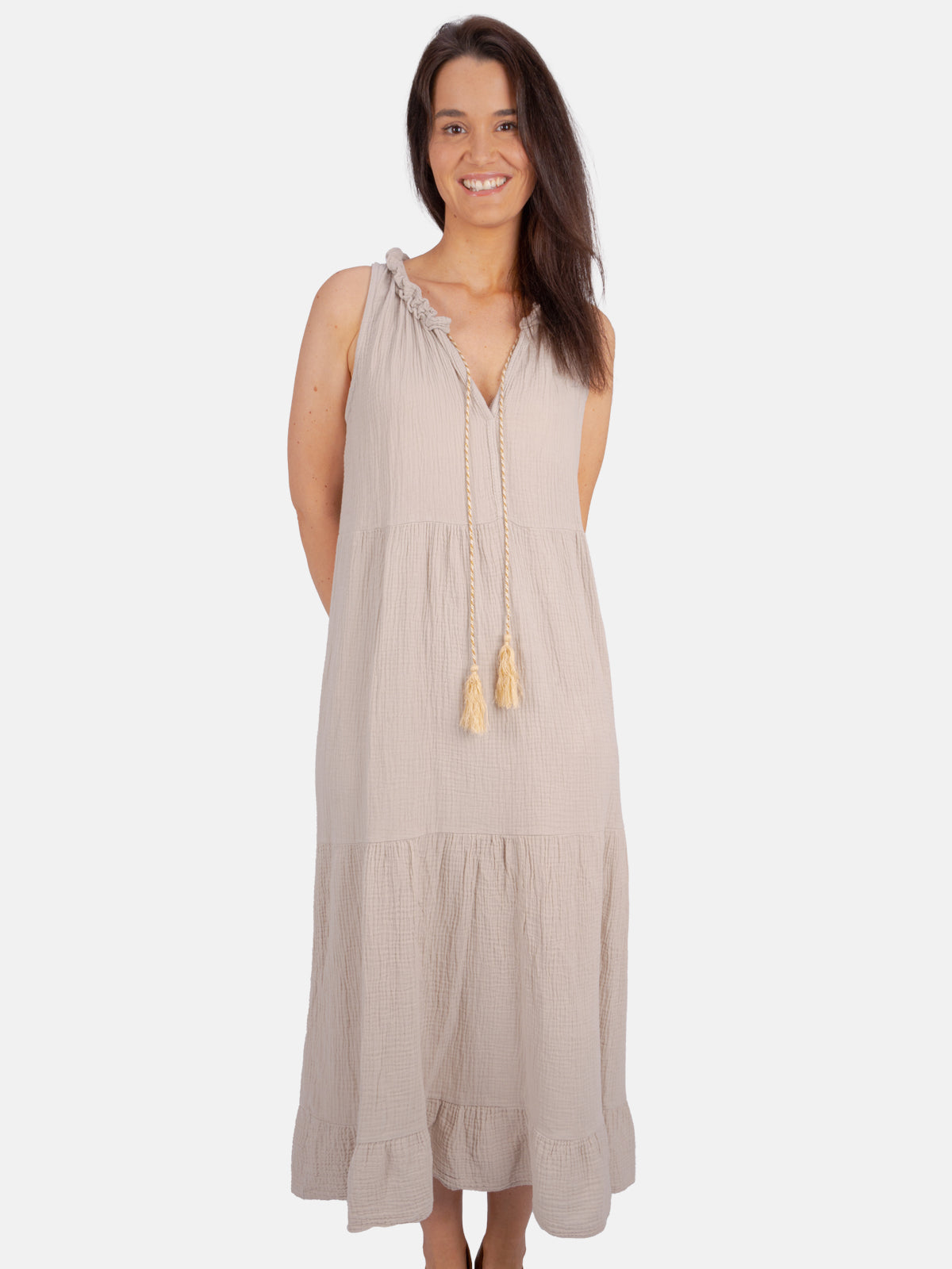 Musselin Maxikleid mit Tasseln - Viola