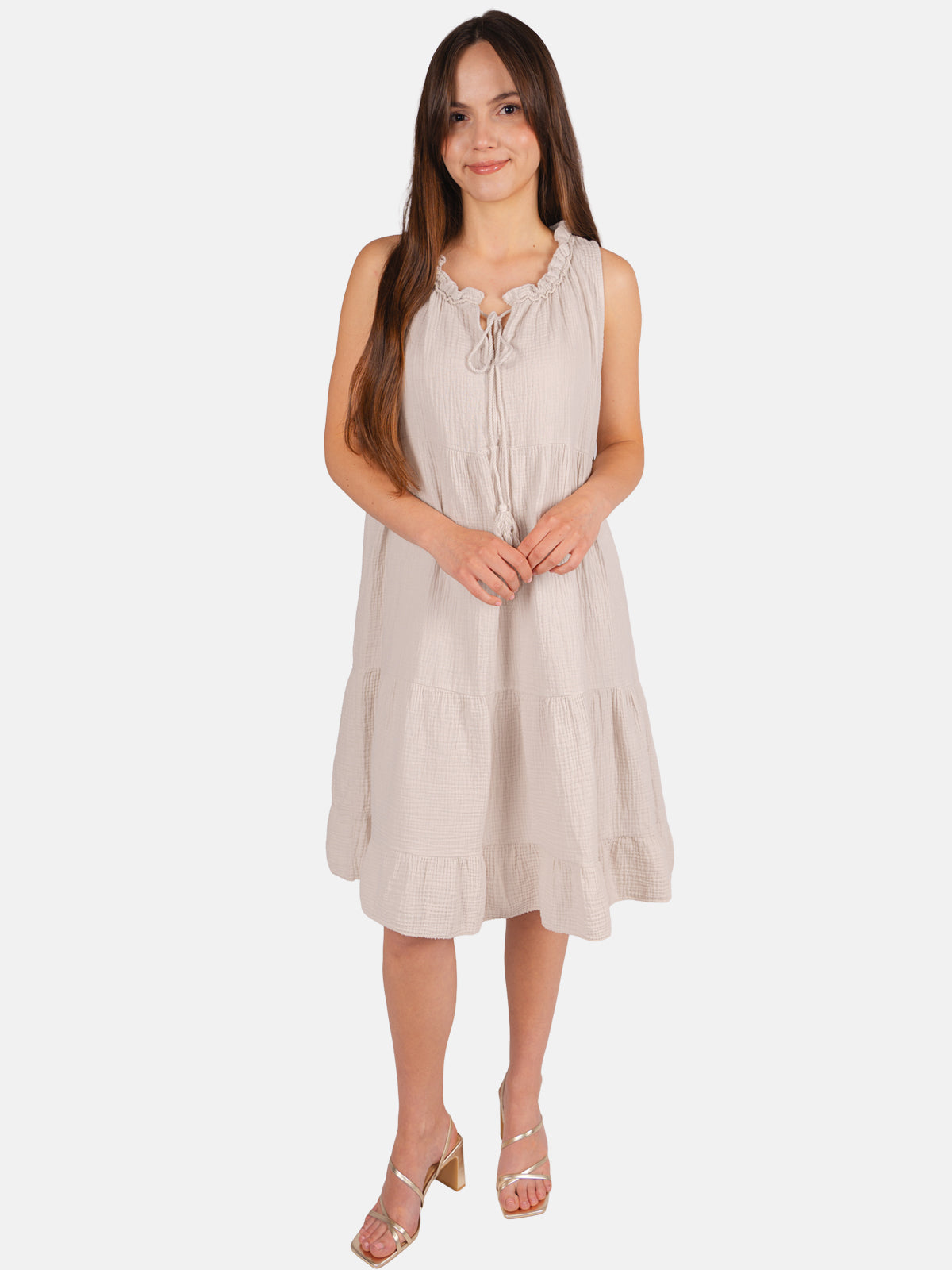 Musselin Kleid mit Tasseln - Buki in Beige #Farbe_Beige