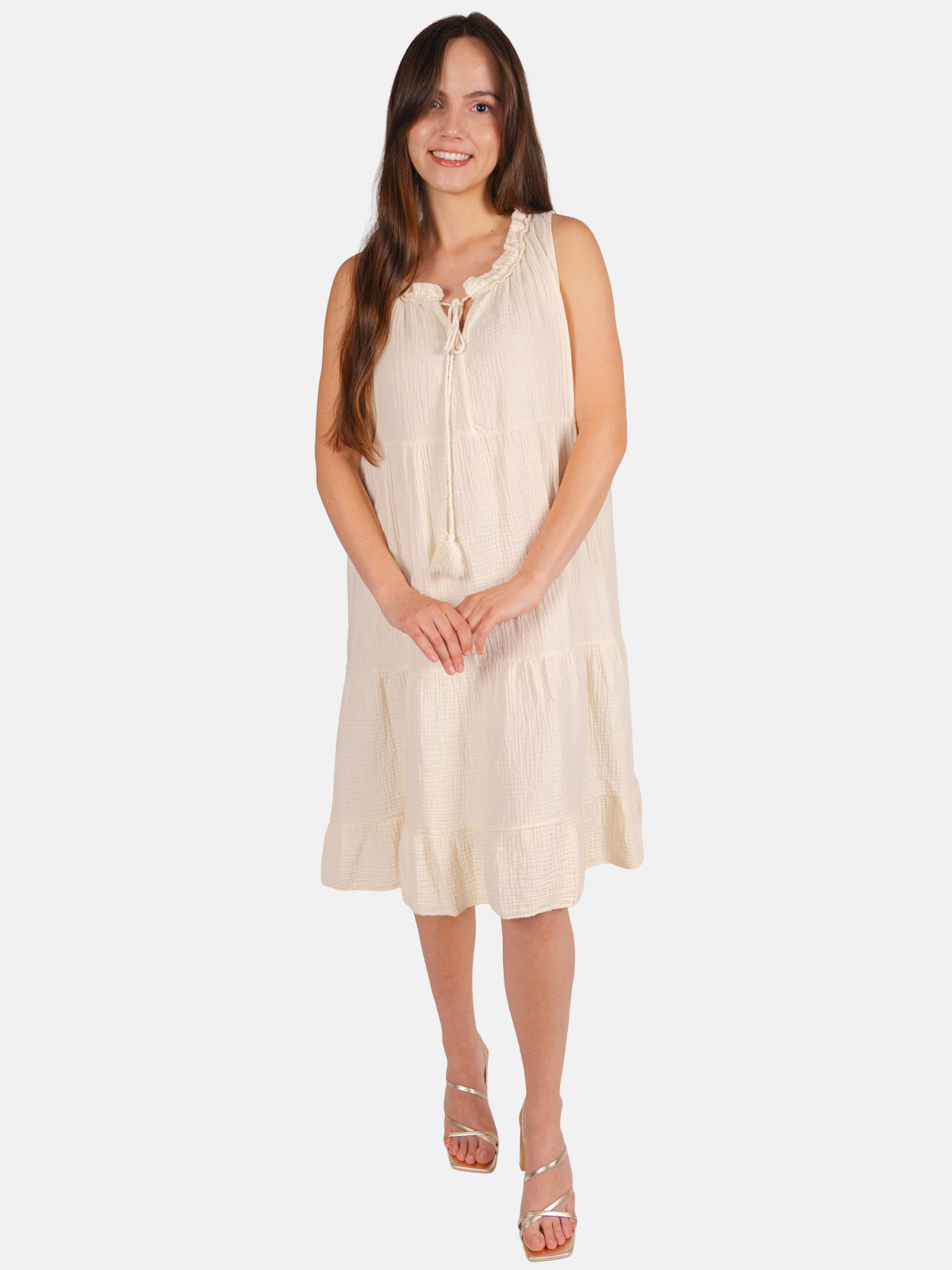 Musselin Kleid mit Tasseln - Buki in Creme #Farbe_Creme