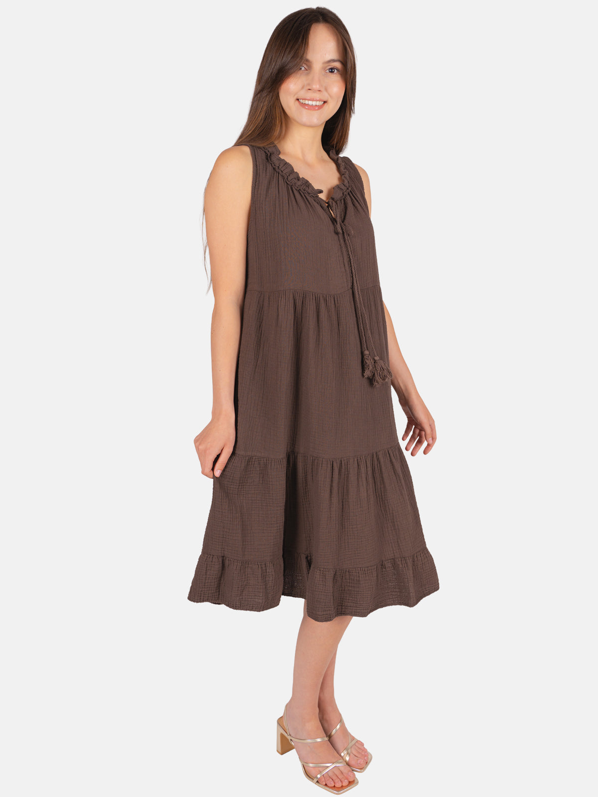 Musselin Kleid mit Tasseln - Buki in Mokka #Farbe_Mokka
