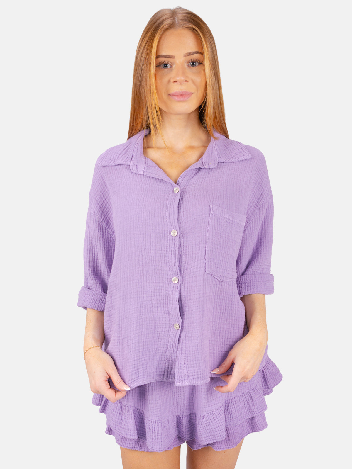 Kurze Musselin Bluse mit Tasche - Celina