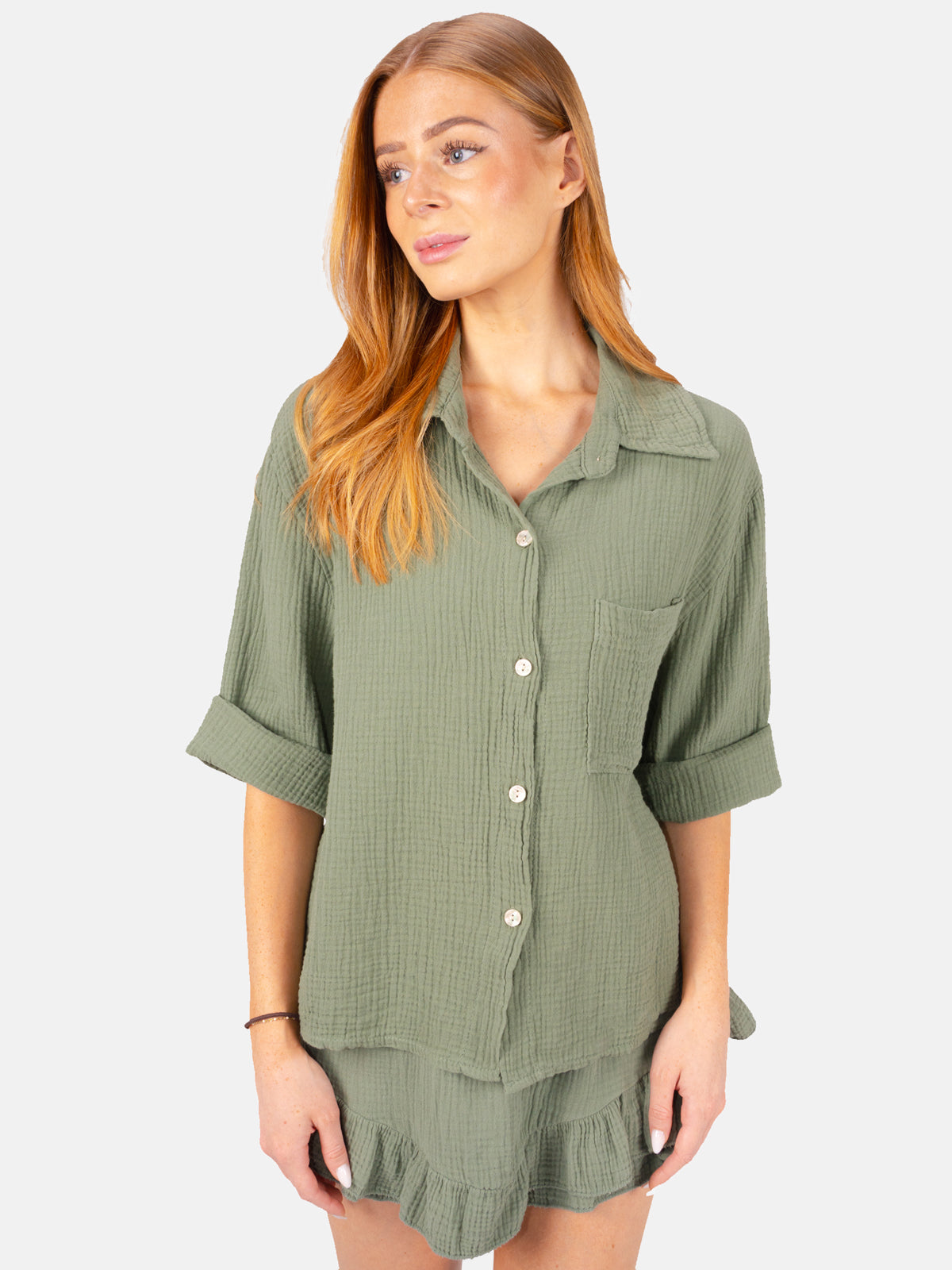 Kurze Musselin Bluse mit Tasche - Celina