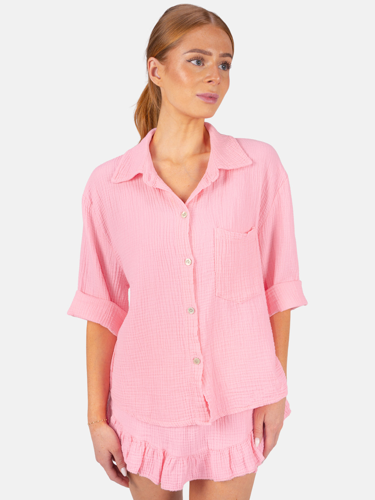 Kurze Musselin Bluse mit Tasche - Celina