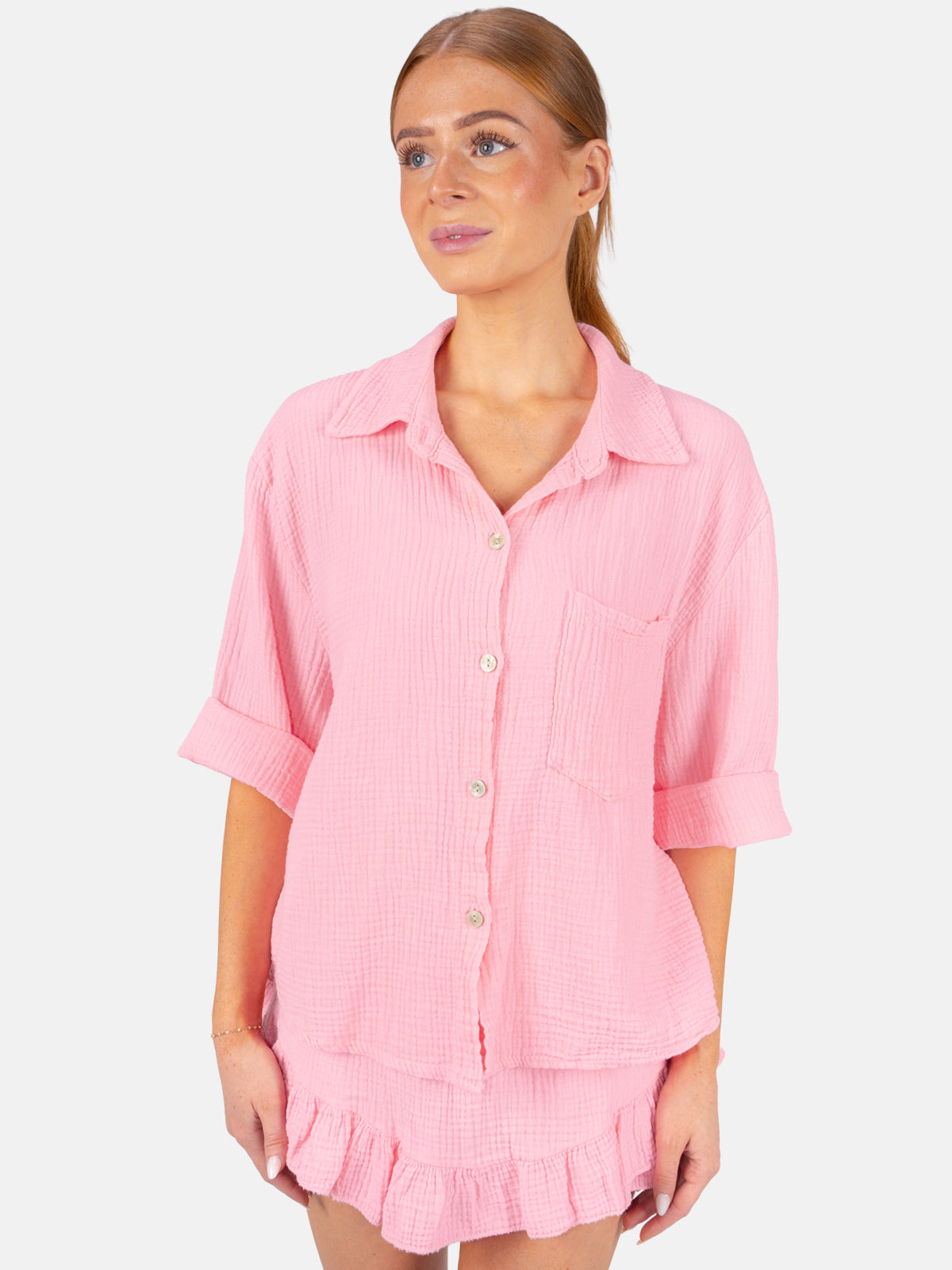 Kurze Musselin Bluse mit Tasche - Celina