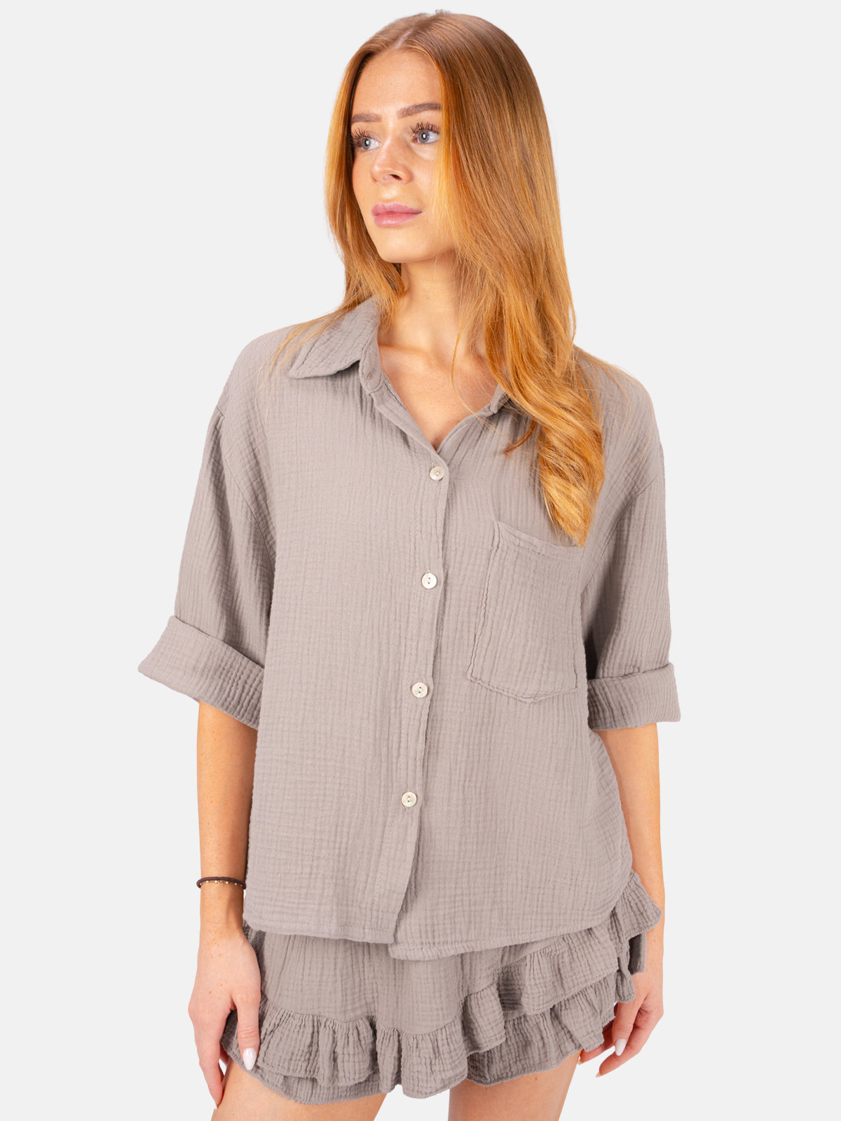 Kurze Musselin Bluse mit Tasche - Celina