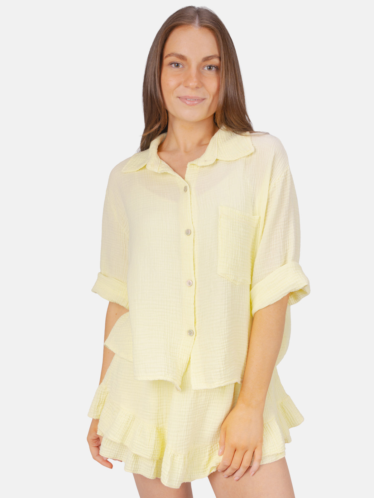 Kurze Musselin Bluse mit Tasche - Celina