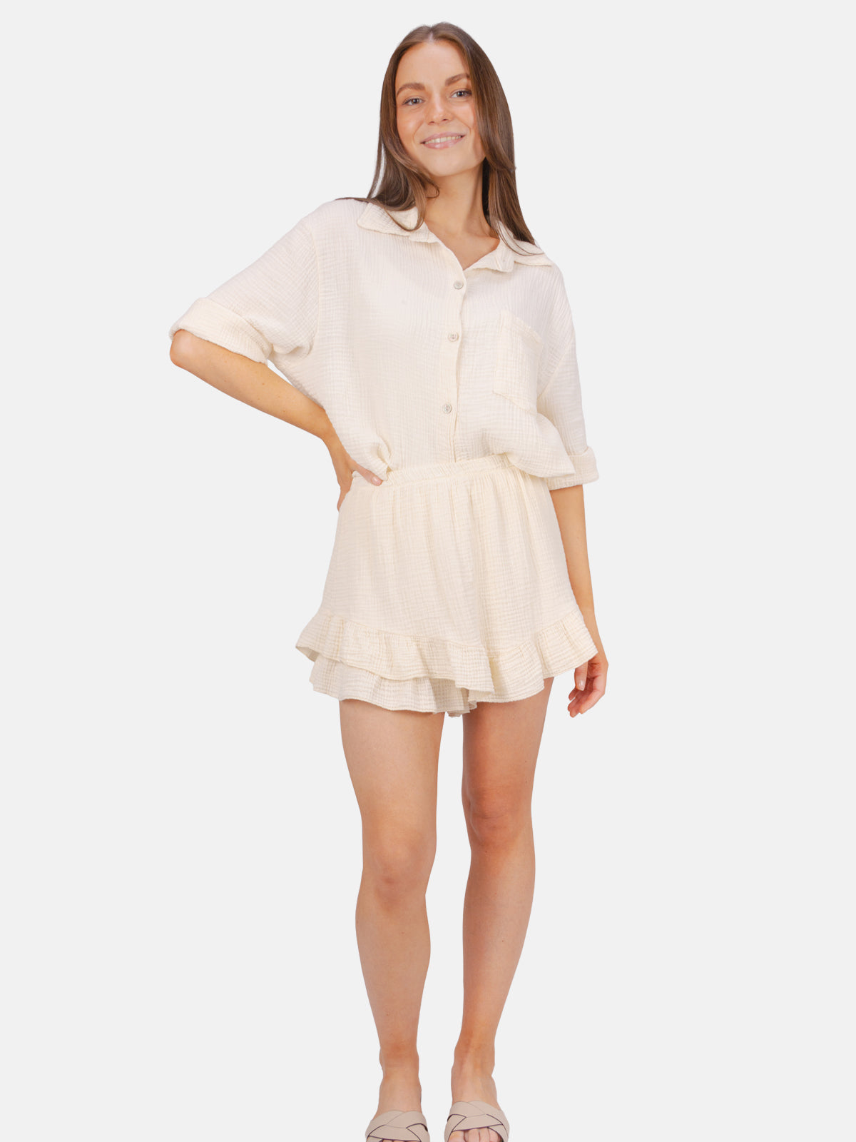 Kurze Musselin Bluse mit Tasche - Celina