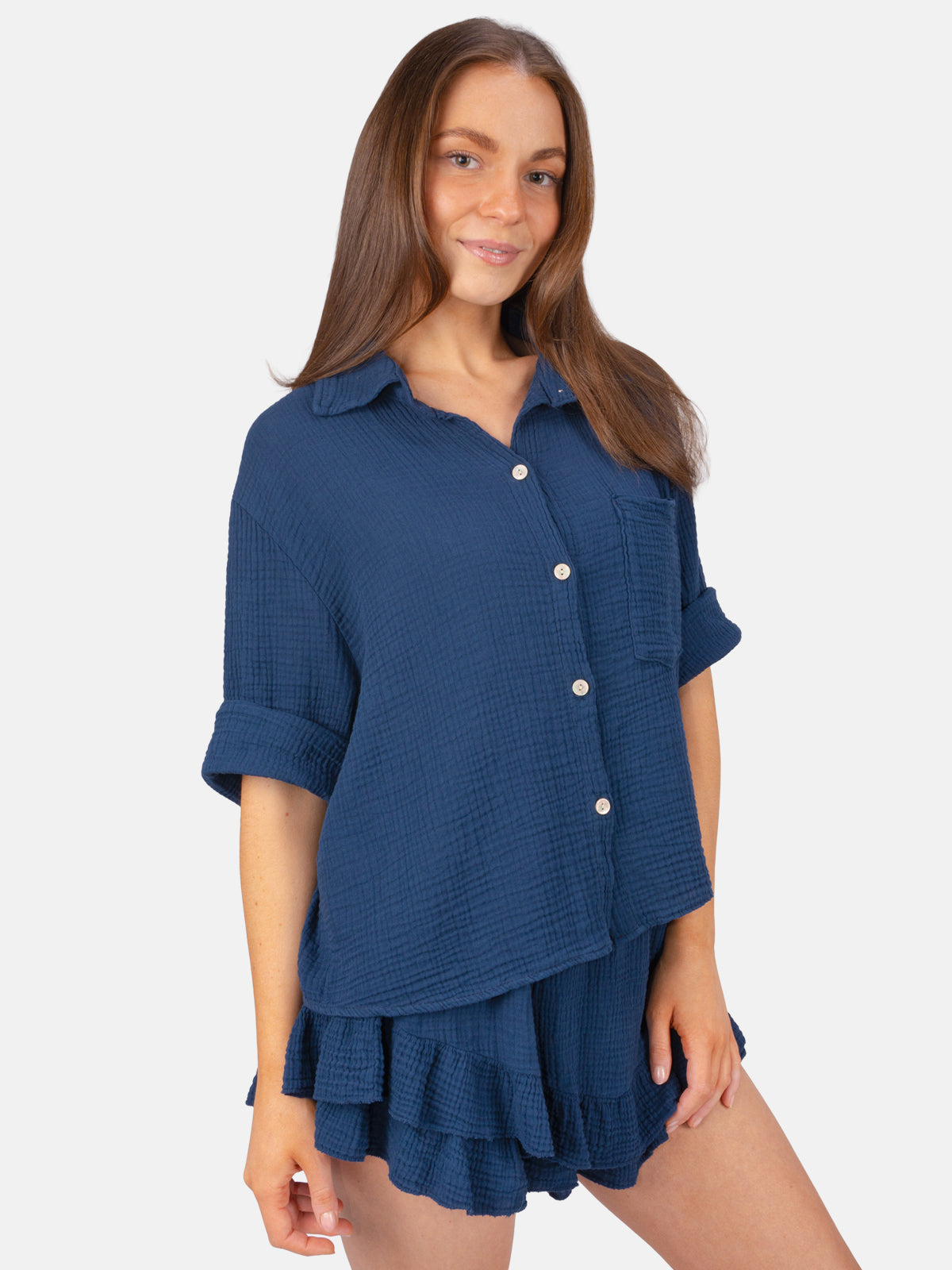 Kurze Musselin Bluse mit Tasche - Celina