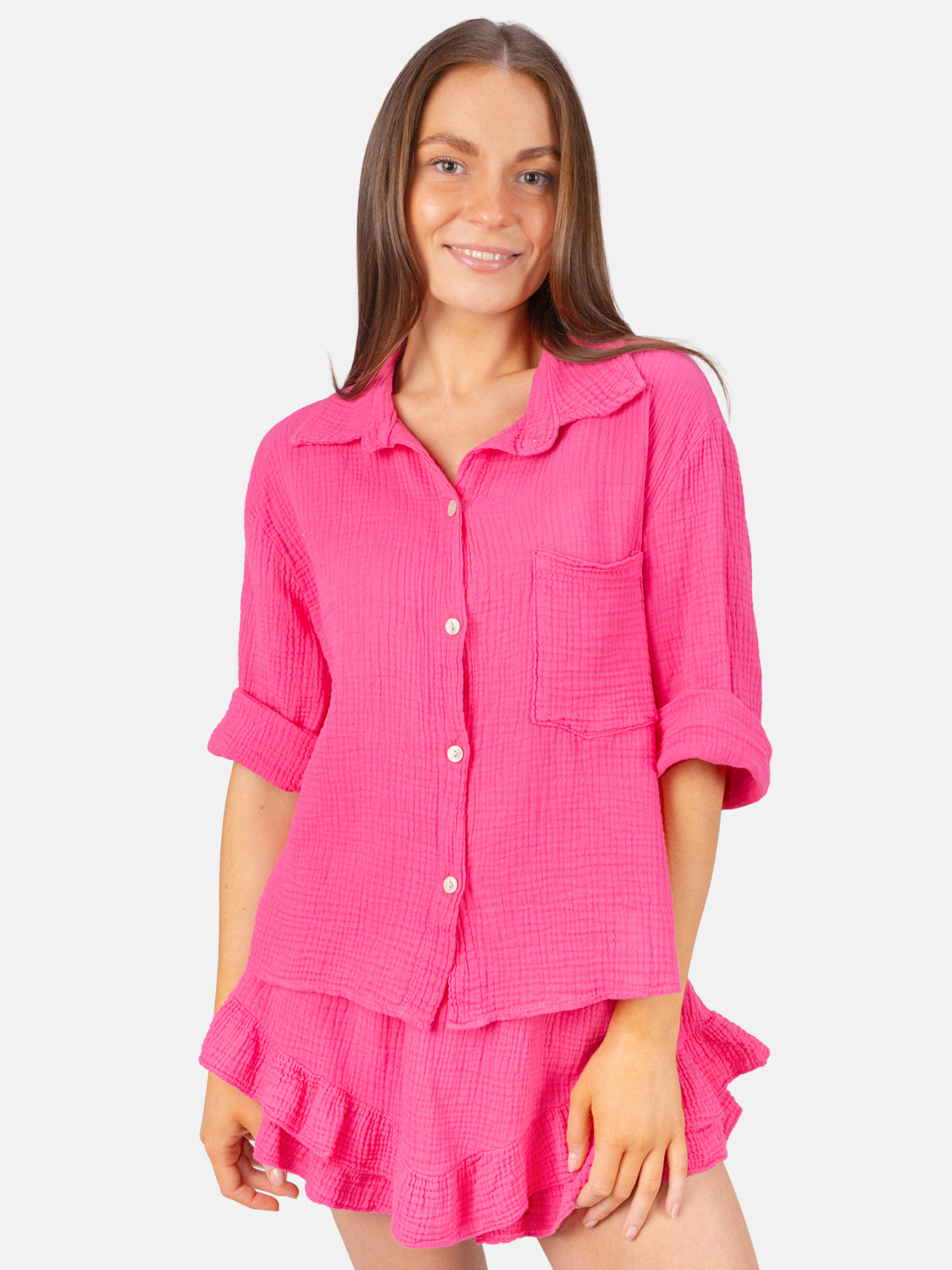Kurze Musselin Bluse mit Tasche - Celina