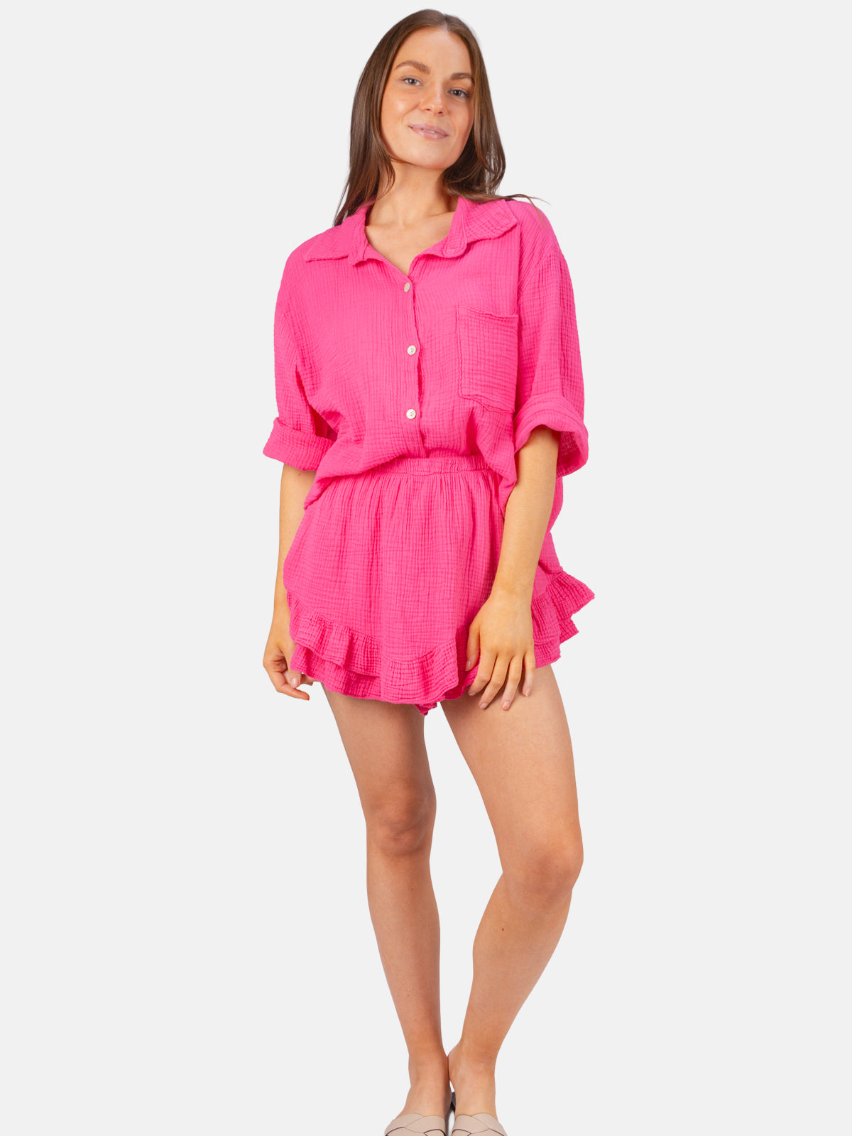 Kurze Musselin Bluse mit Tasche - Celina