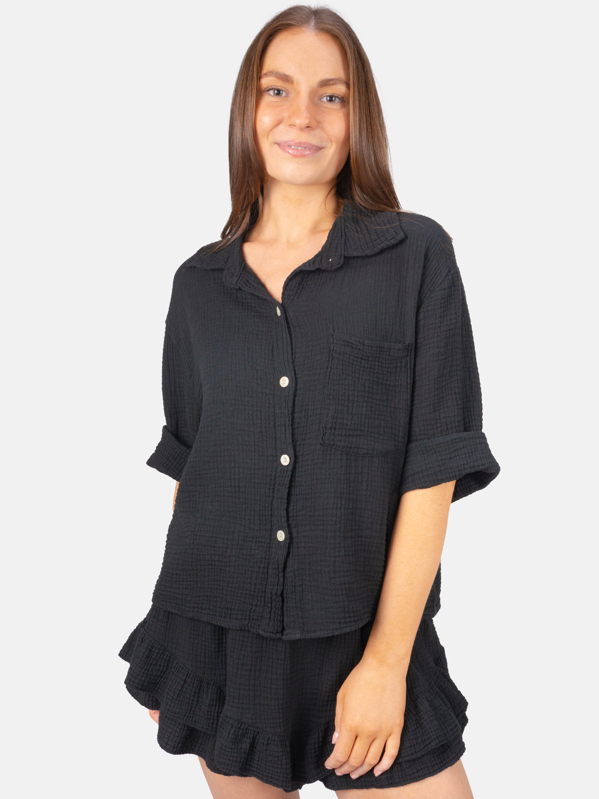 Kurze Musselin Bluse mit Tasche - Celina