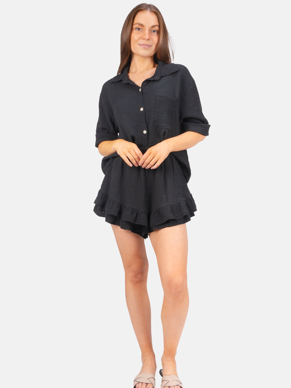 Kurze Musselin Bluse mit Tasche - Celina