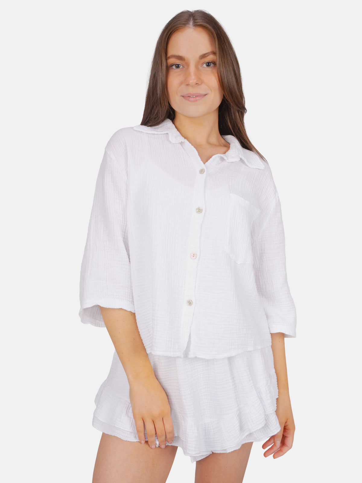 Kurze Musselin Bluse mit Tasche - Celina