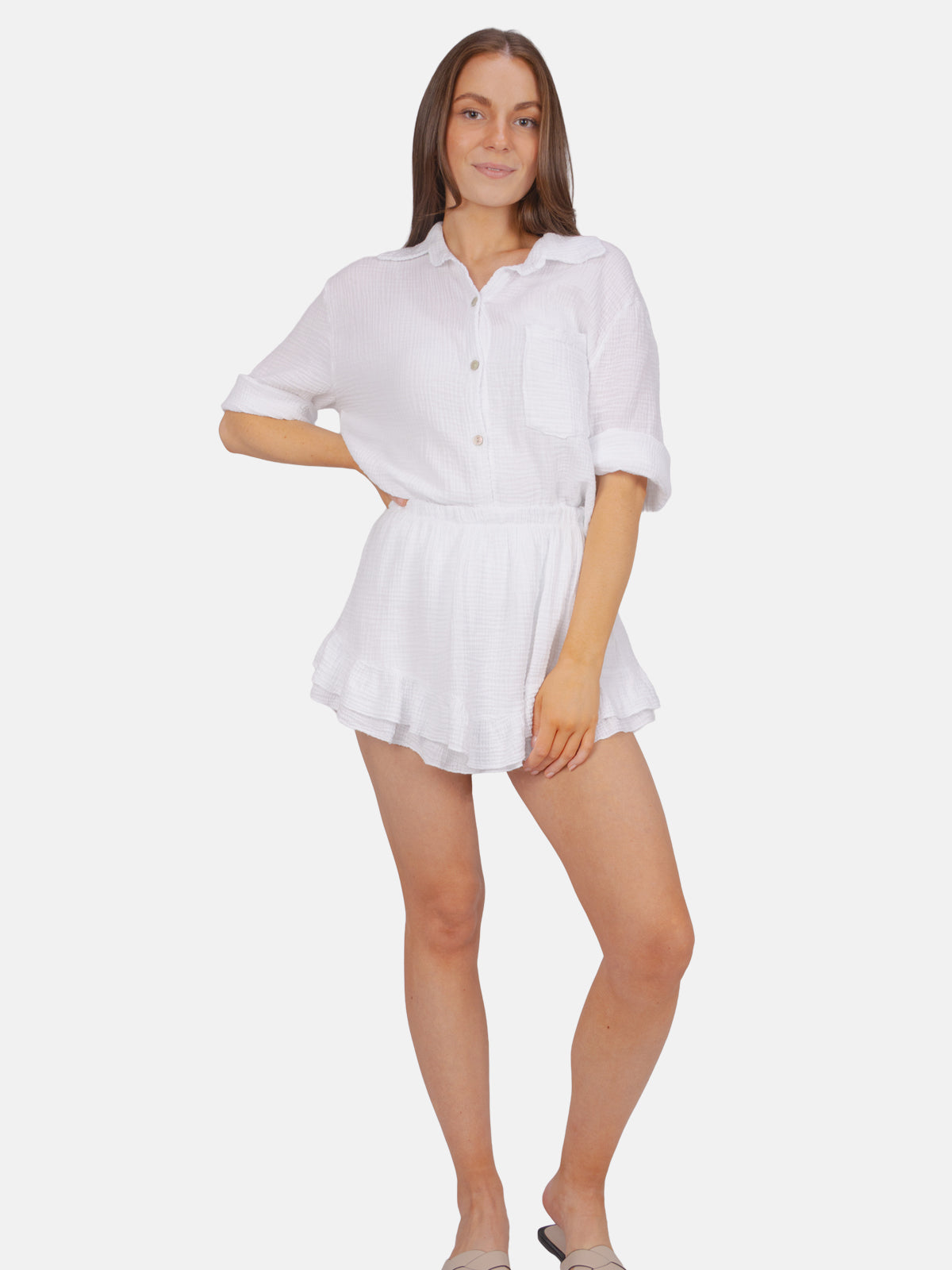 Kurze Musselin Bluse mit Tasche - Celina