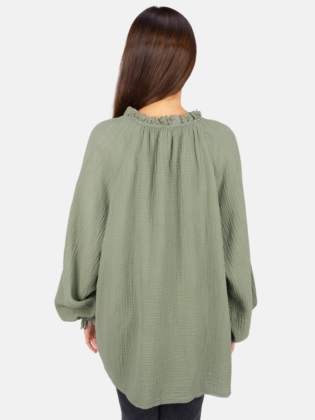 Musselinbluse Cloe Oversized mit Spitzendetails