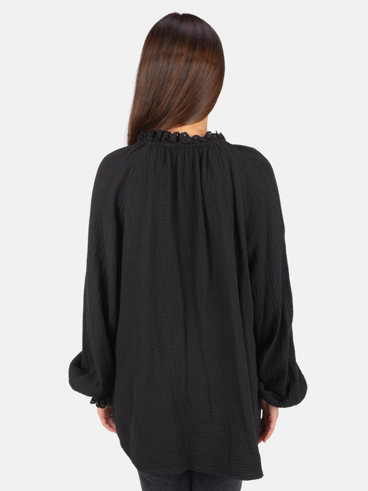 Musselinbluse Cloe Oversized mit Spitzendetails