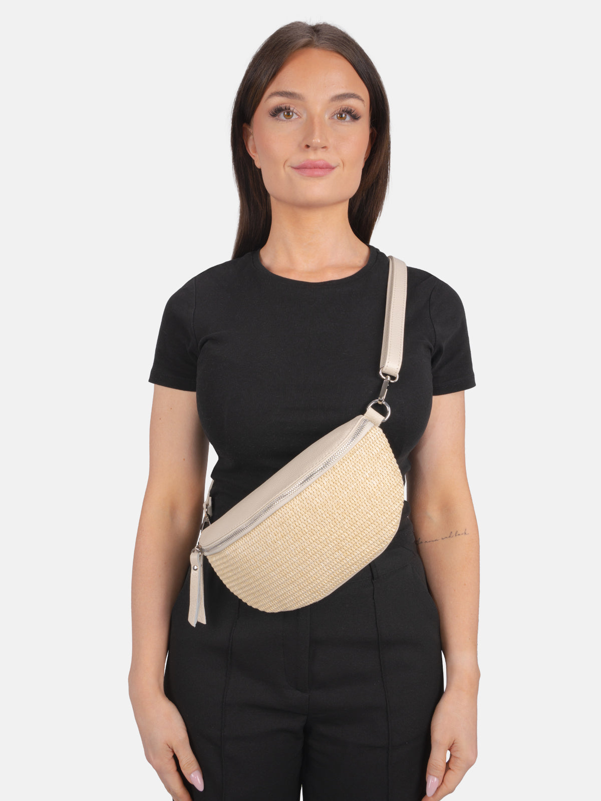 Raffia Leder Umhängetasche - Juna