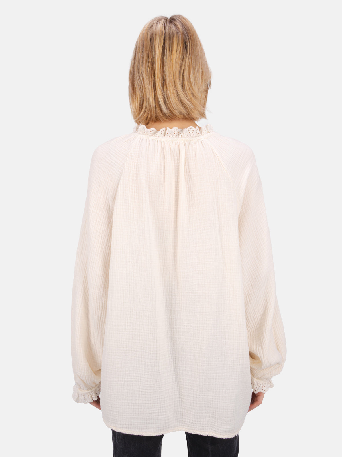 Musselinbluse mit Spitze/Rüsche - Emma