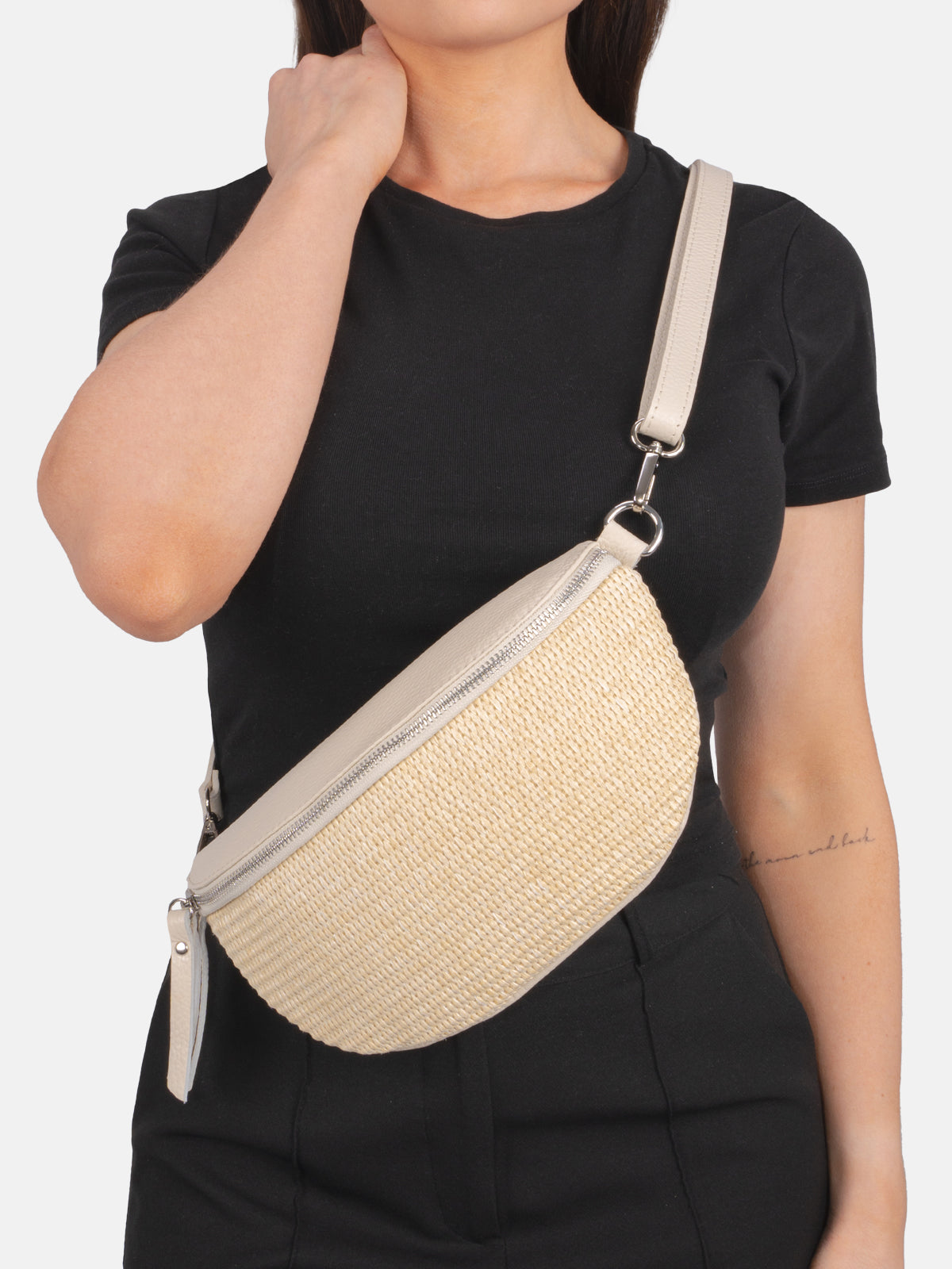 Raffia Leder Umhängetasche - Juna