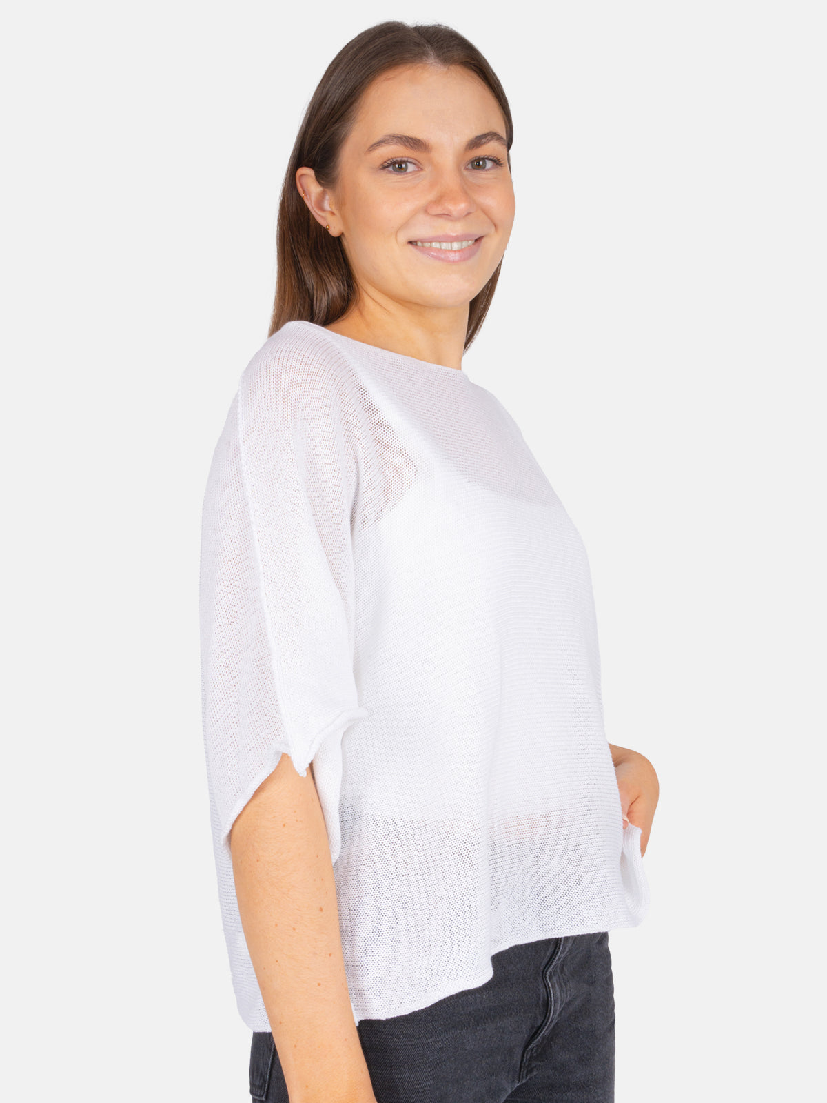 Dünner Lochstrick Pullover/ T-Shirt - Fleur