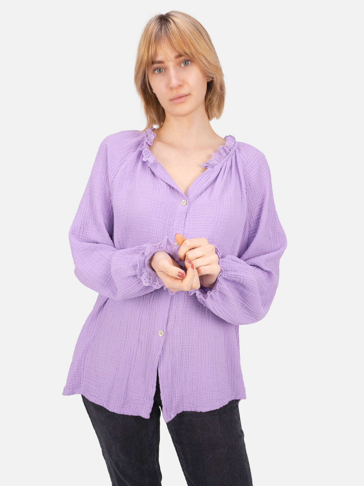 Musselinbluse mit Spitze/Rüsche - Emma