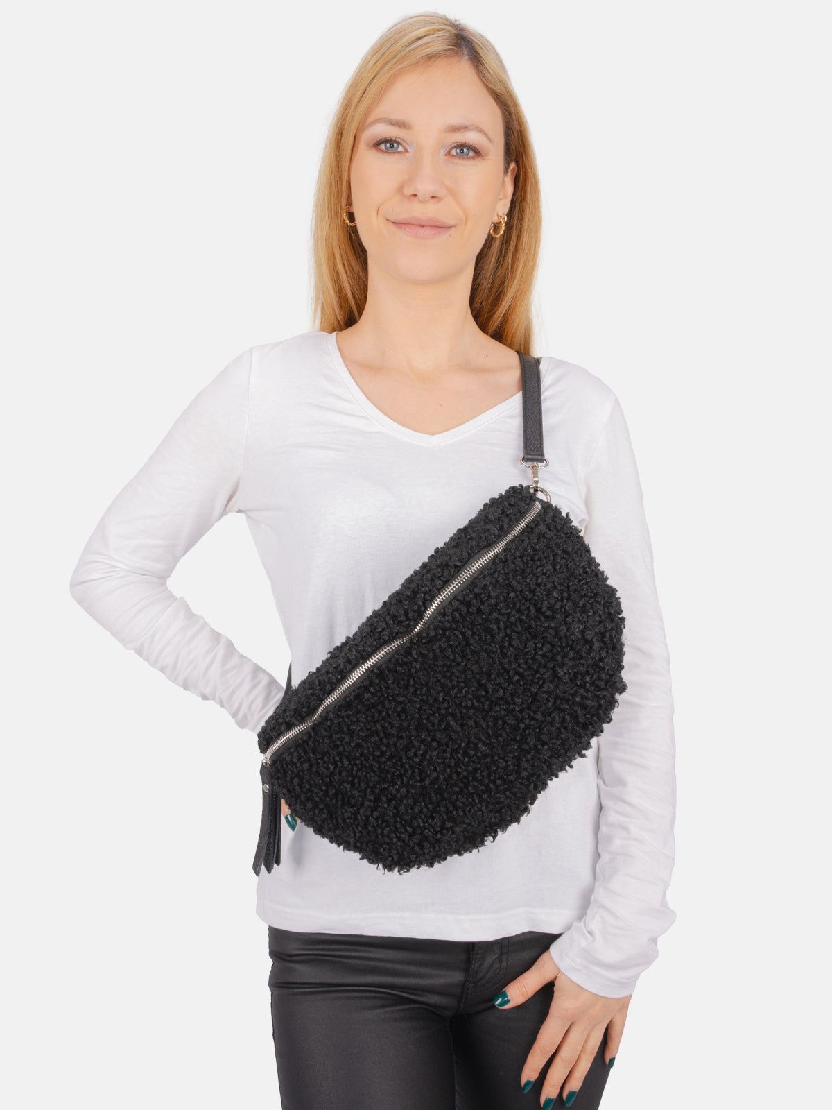 Stofftasche Crossbody Bag Size L - schwarz - Fluffy