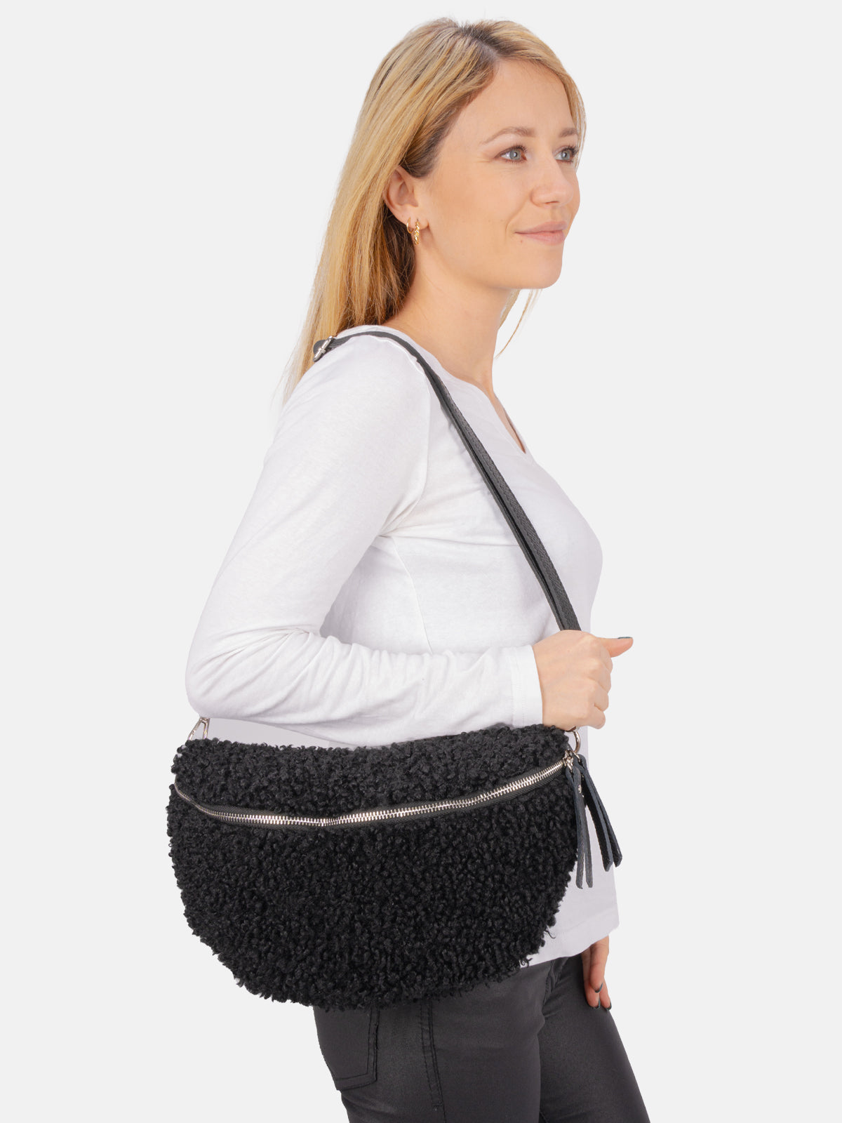 Stofftasche Crossbody Bag Size L - schwarz - Fluffy