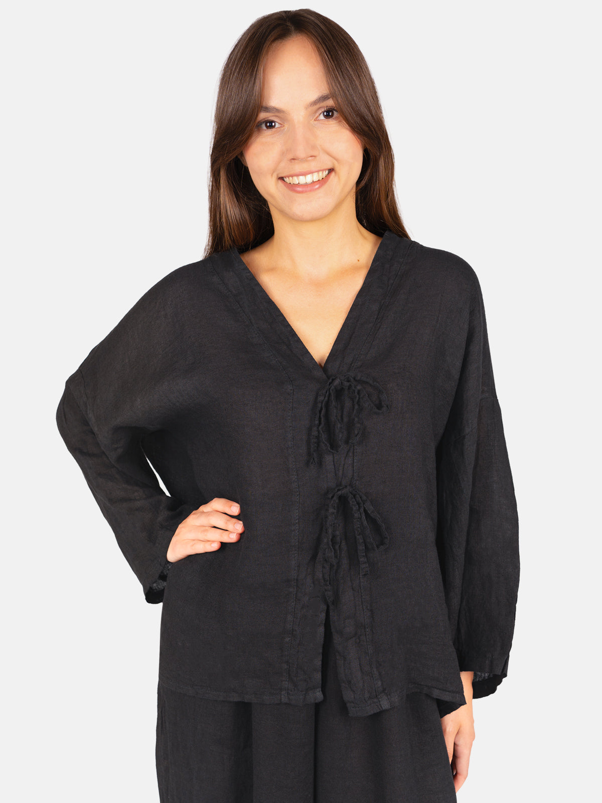 Leinenbluse mit Bindebändern - Gianna