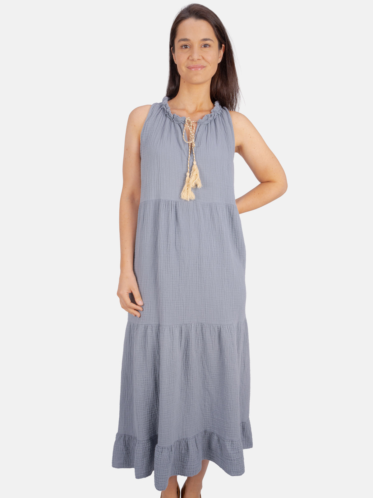 Musselin Maxikleid mit Tasseln - Viola