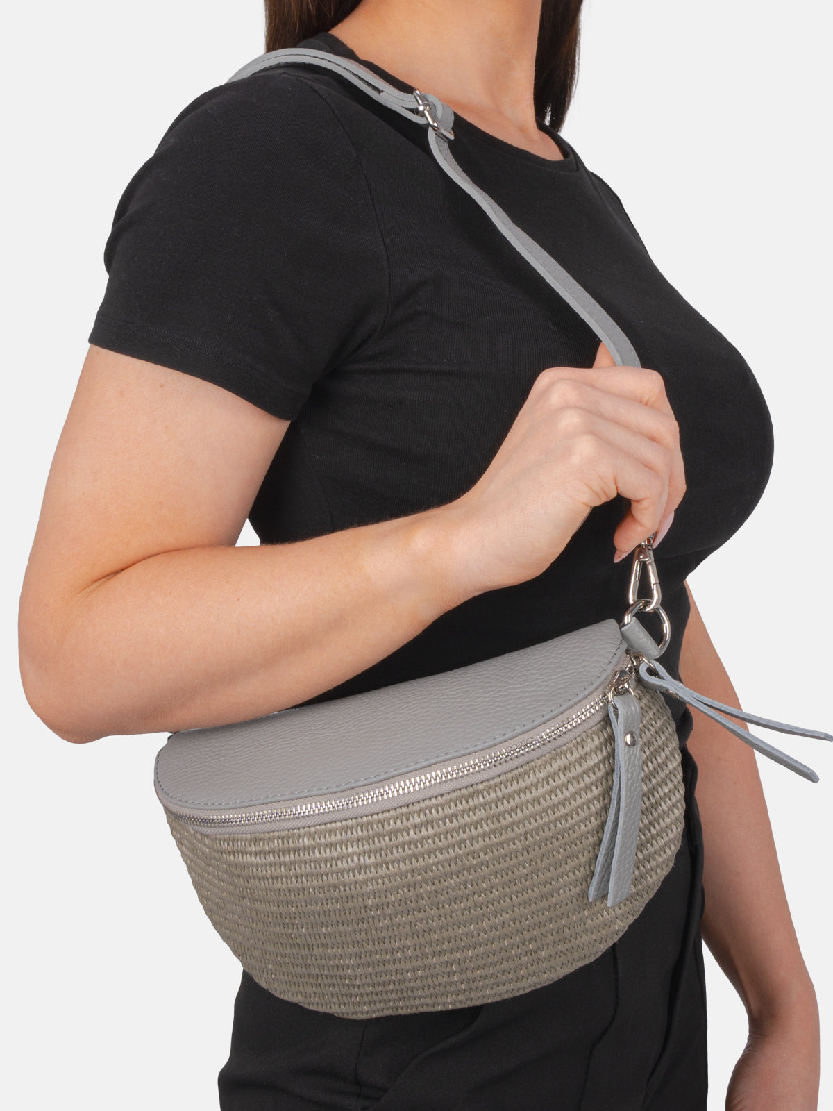 Raffia Leder Umhängetasche - Juna