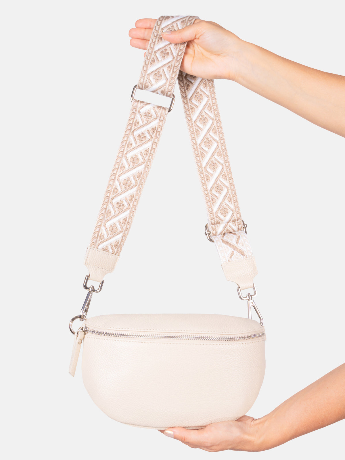 Mittelgroße Crossbody Gürteltasche aus 100% Leder - creme 1 - Helen AA