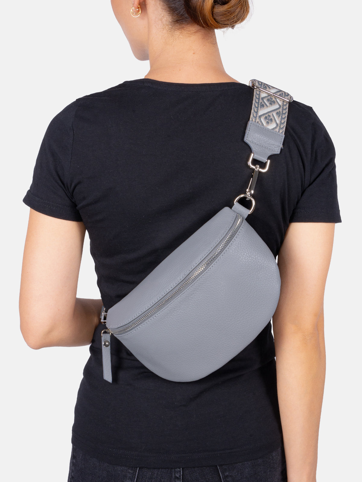 Mittelgroße Crossbody Gürteltasche aus 100% Leder - hellgrau - Helen