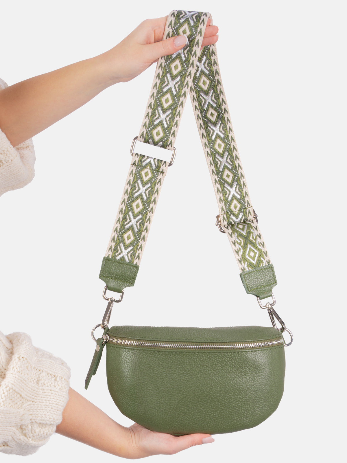 Mittelgroße Crossbody Gürteltasche aus 100% Leder - olivgrün - Helen