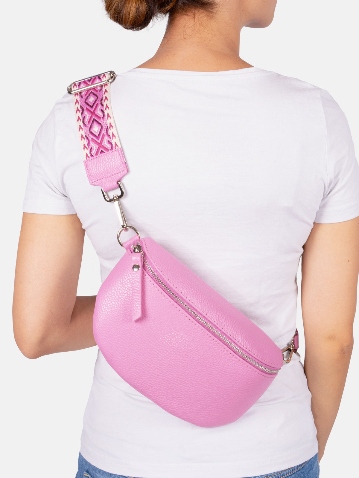 Mittelgroße Crossbody Gürteltasche aus 100% Leder - rosa - Helen